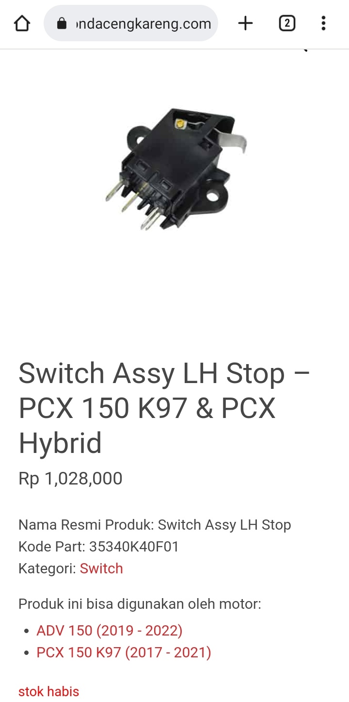 Switch Assy Honda PCX 150 K97 & Hybrid